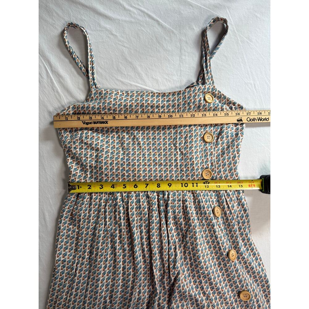 Superfoxx Square Neck Midi Dress Blue Tan Boho Size LARGE Geometric Print - Picture 11 of 14